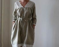 Льняное платье с кружевом - ручная работа, handmade