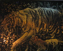 Гравюра "Тигрица и тигрёнок" - ручная работа, handmade